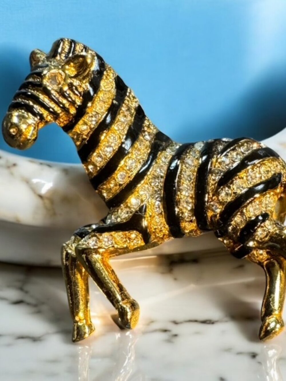 ZEBRA Brooch Gold Tone Black Enamel